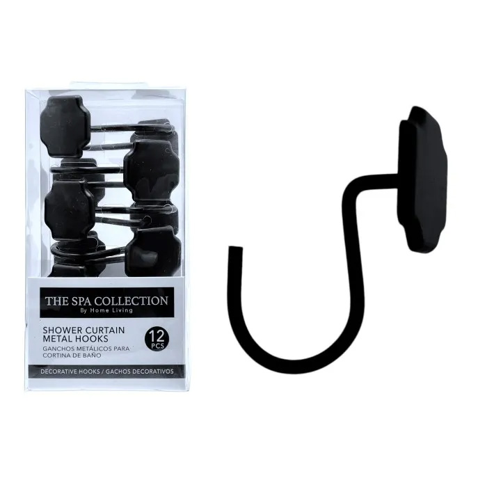 Spa Collection Metal Shower Curtain Hooks, Black