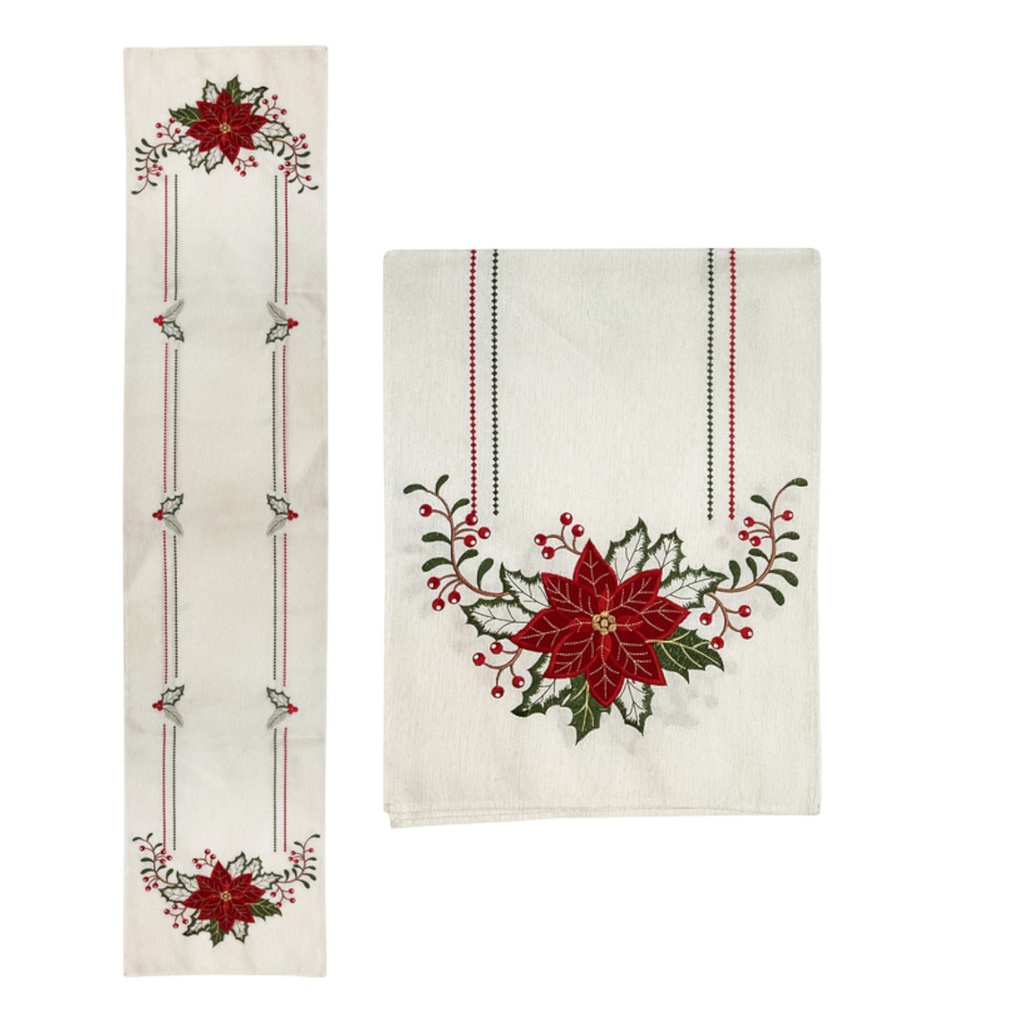 ^Miro Table Runner Poinsettia 13 x 70 In., White/ Red