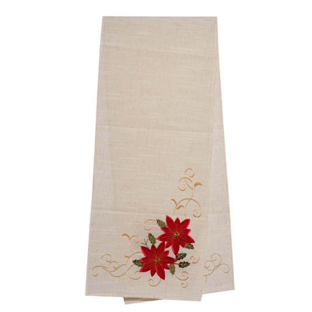 ^Miro Table Runner Poinsettia 13 x 70 In., Beige/ Red