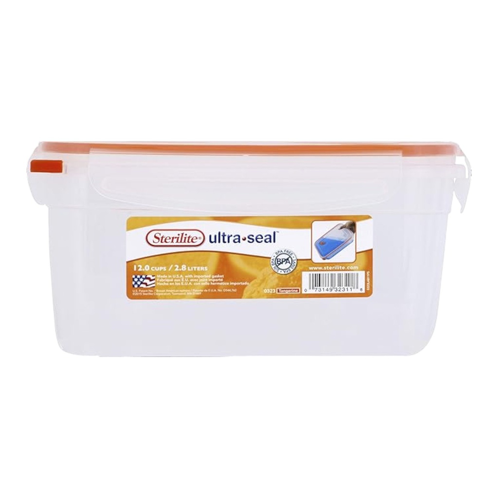 Sterilite UltraSeal Rectangle Latching Food Storage Container 12 Cup, Orange