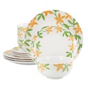 Gibson Home Surrey Hill 12 Piece Fine Ceramic Dinnerware Set, Yellow/ Green
