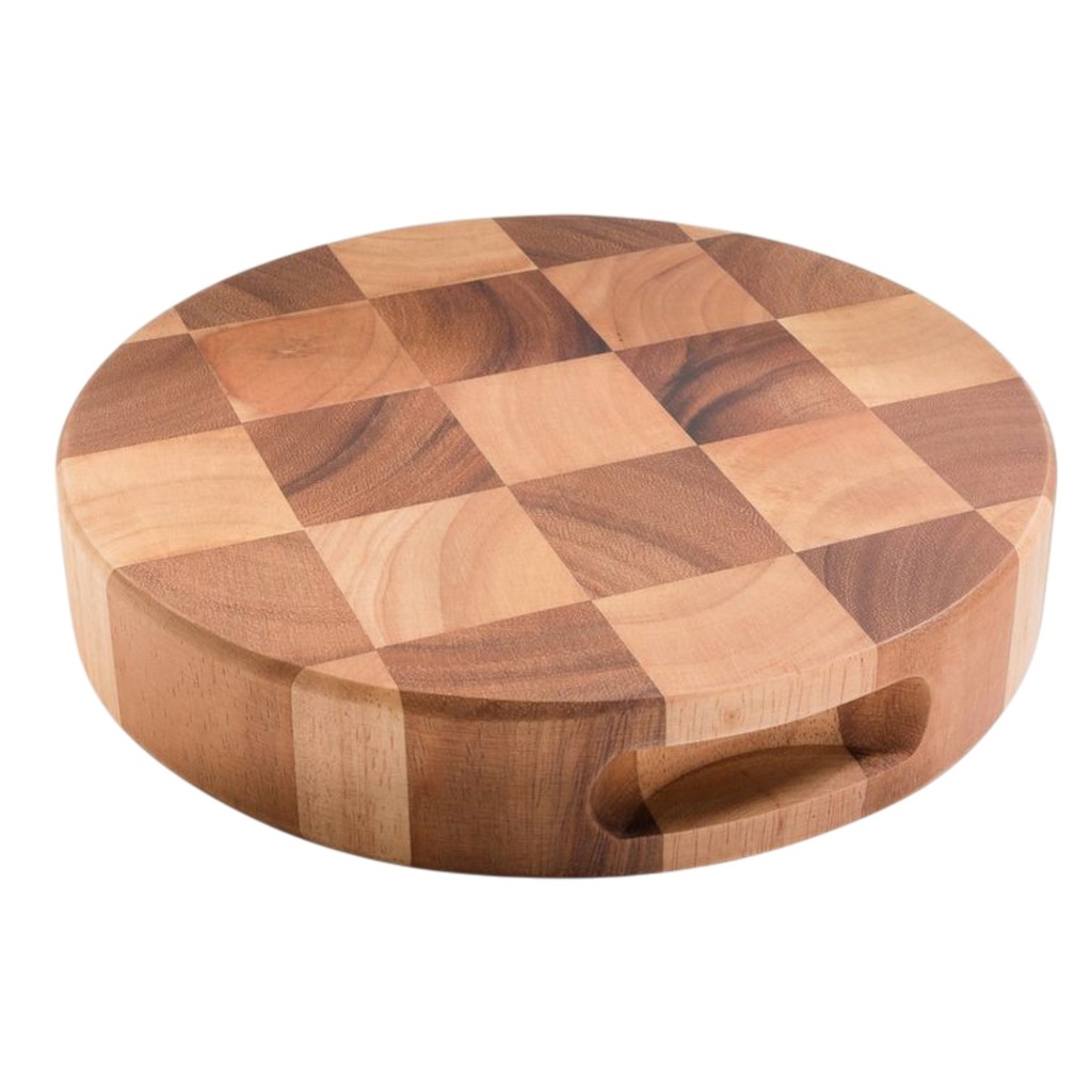 Nautica Home Acacia Round Serving Board, Checkered Pattern