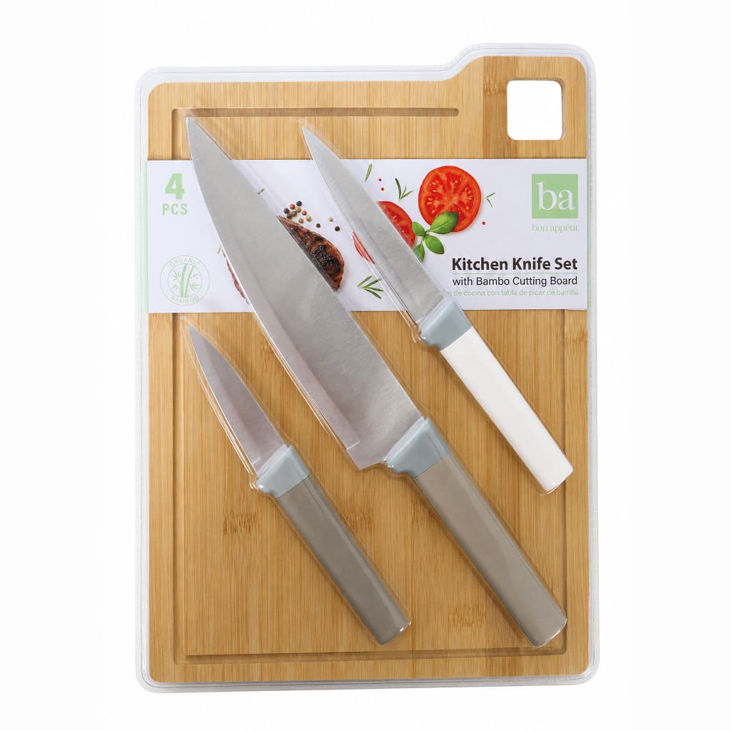 Kennedy Home Knife Set with Bamboo Cutting Board (4-Piece Set)