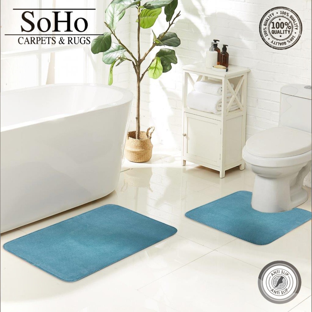 SoHo Carpets Memory Foam Bath Mat Set, Aqua (2-Piece Set)