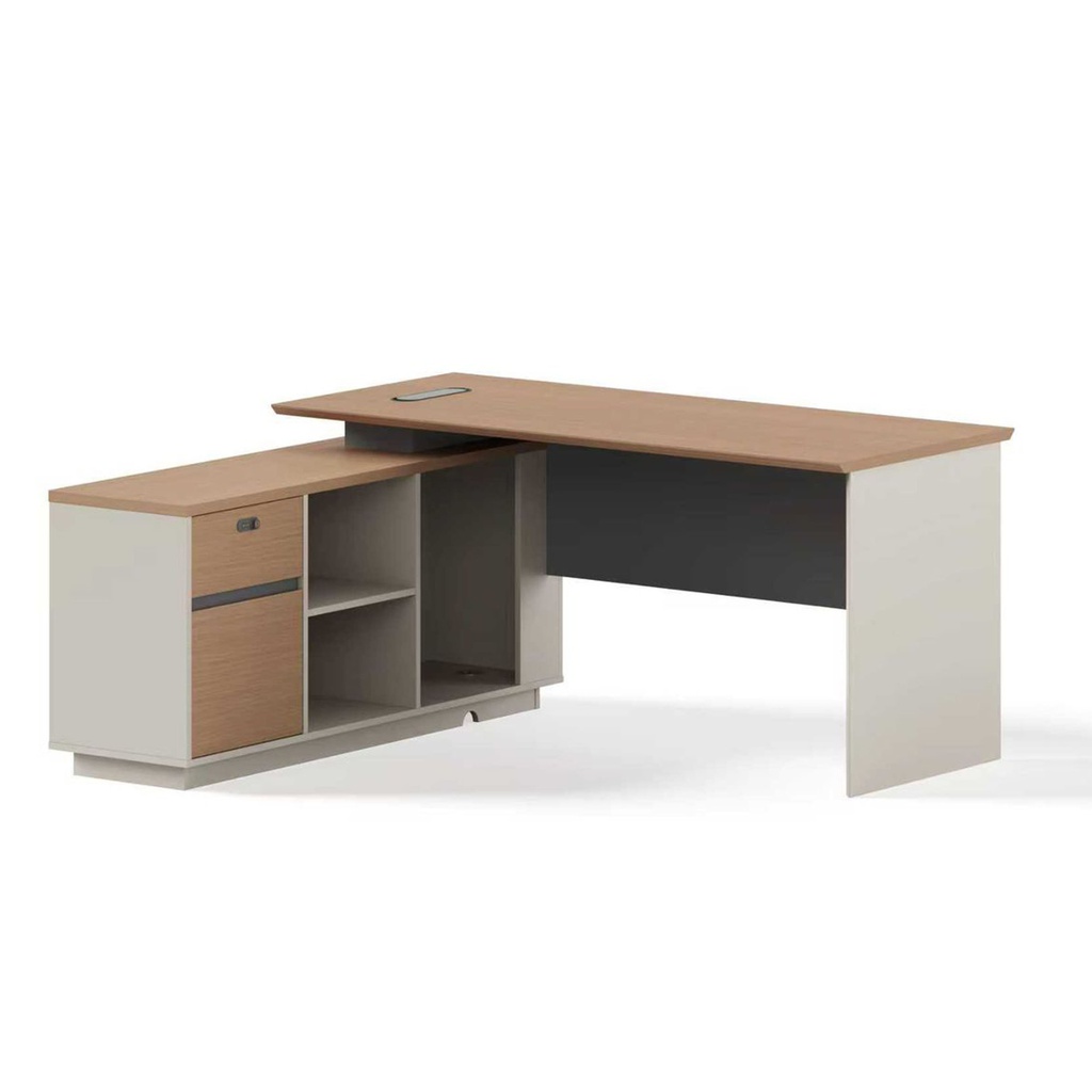 Mobel Office Desk With 1 Drawer, Wood/Beige/Gray - 55.1 In. x 59.0 In. x 29.5 In. (W140 X D150 X H75 cm)