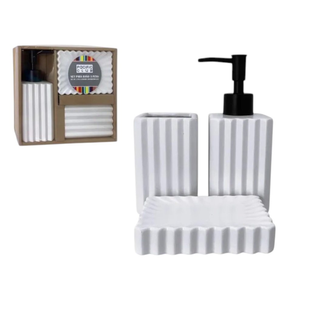 Pacific Club 3pc Ceramic Bath Accessory Set, White