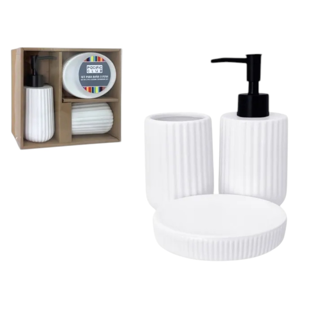 Pacific Club 3pc Ceramic Bath Accessory Set, White