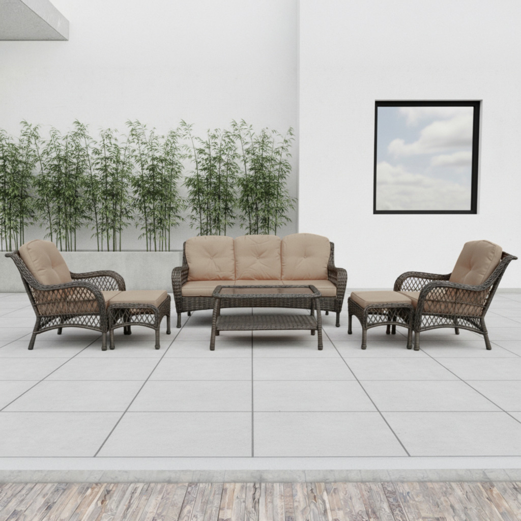 Ideal Furniture Arcline 6pc Patio Set, Coffee/ Khaki