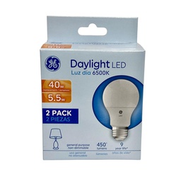 [E50007 / 93131589] GE LED Bulb 5.5W A19 6500K 450LM UL 2-pack