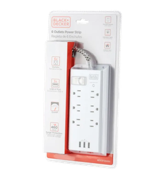 [973-BDE9720051] Black &amp; Decker 6-Outlet Power Strip 2 USB-A, 1 USB-C, White