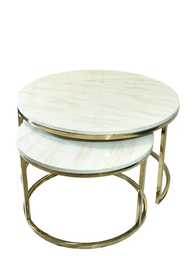 [HHHF-ODFN-01021 / RHE-2TRG] Mobel Accent Tables 2pc Set, Gold