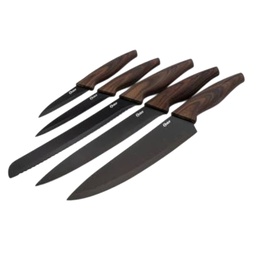 [123804.05] Oster Godfrey 5pc Knife Set, Black Blade, Wood-Look Handle