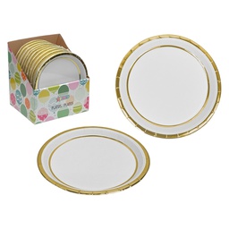 [819-00879] Glitter 10pc Paper Plates 7 In. Silver / White 
