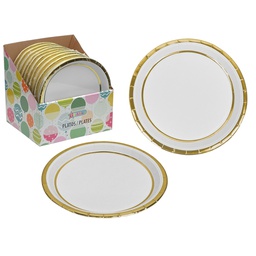 [819-00880] Glitter 10pc Paper Plates 9 In. Silver / White 
