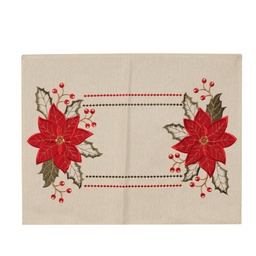 [831-XMFE33-2512Z15] ^Miro Placemat and Table Runner Set, Poinsettia 13 x 70 In., White/ Red