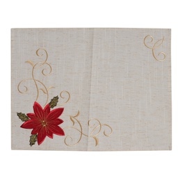[831-XMFE33-2508Z19] ^Miro Placemat, Poinsettia 13 x 17.5 In., Beige/ Red