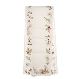[831-XMFE28-2502F] ^Miro Table Runner Berry 13 x 69 In., White