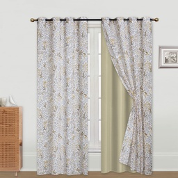 [715-2PCS3 / 1458680 / CHBC32610] Classy Homes Blackout Curtain 2pc Set / 1pc Printed Dolly Sheer, 1pc Solid Microfiber
