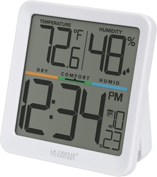 [302-1408-TBP] La Crosse Digital Clock with Comfort Meter, White