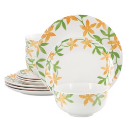[148484.12] Gibson Home Surrey Hill 12 Piece Fine Ceramic Dinnerware Set, Yellow/ Green