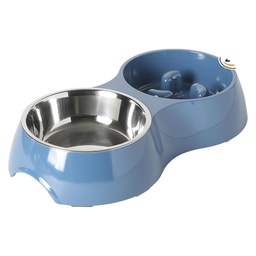 [150751.02] Gibson Home Curious Canines Double Bowl Pet Slow Feeder, Blue