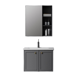 [P0190-2860-DG] Bahit Bathroom Vanity with Mirror LED Cabinet 61x47.5x50cm Dark Gray