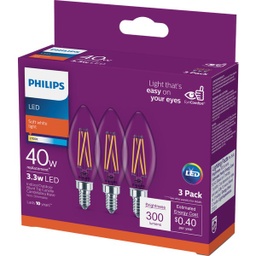 [567461  / 554121] Philips 40W Equivalent Soft White B11 Candelabra Clear LED Decorative Light Bulb (3-Pack)
