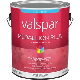 [028.0025004.007] ****Valspar Medallion Plus Premium Paint &amp; Primer Flat Exterior Paint, Clear Base, 1 Gal.